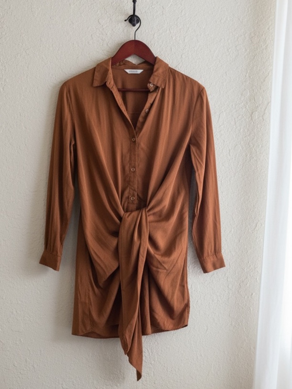 Bella Amore Italy Tie-Front Mini Shirt Coffee Brown Dress Size S